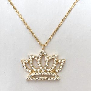 925 silver lotus crown cz necklace 18k yellow gold plated